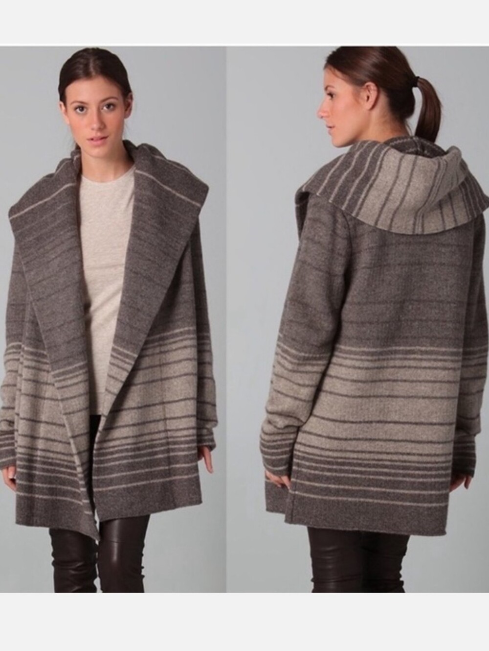 Vince  Sophie  Striped Hooded Open-Front Cardigan Wool/Alpaca/Cashmere/Yak